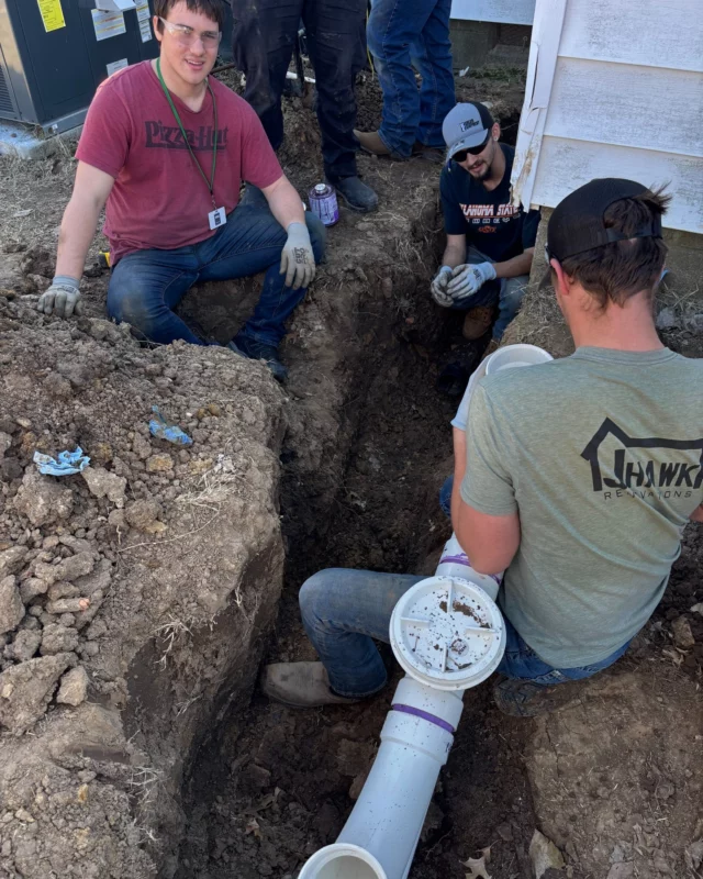 Plumbing students rolled up their sleeves and got their hands dirty by digging up the sewer line on the Criminal Justice house and installed a sewer clean out. 

#centraltechPlumbing