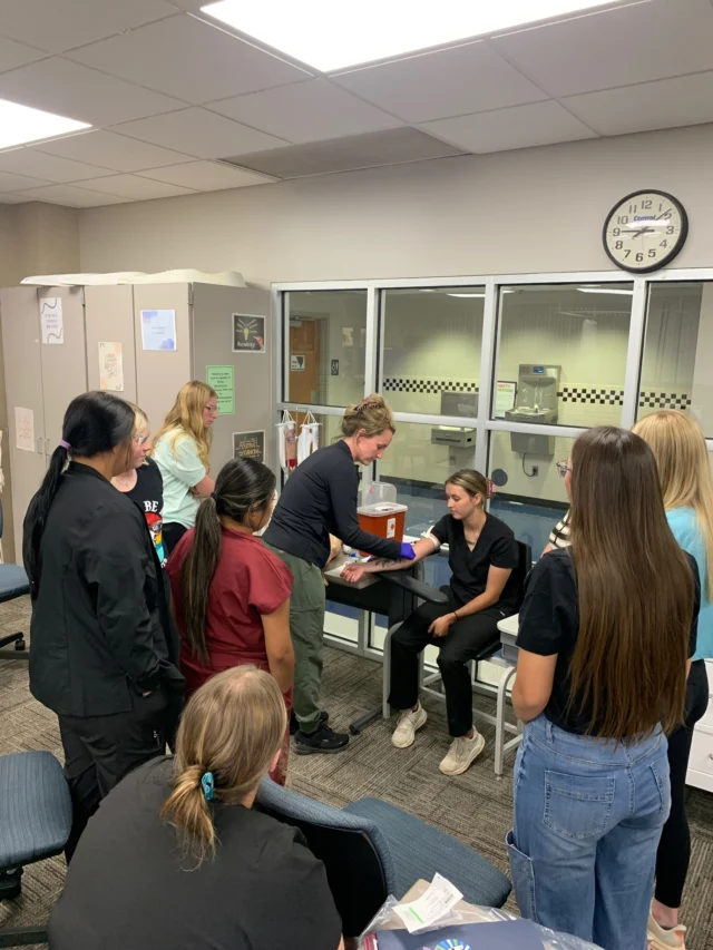 Day one of Phlebotomy class and students are geared up and ready to go!