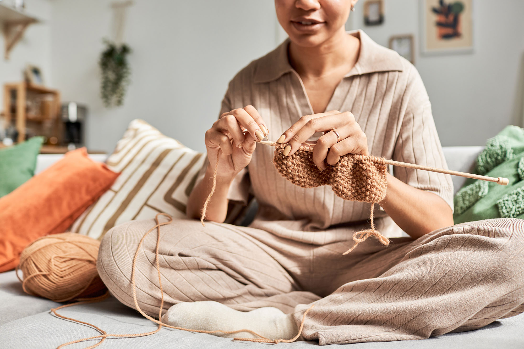 woman crocheting